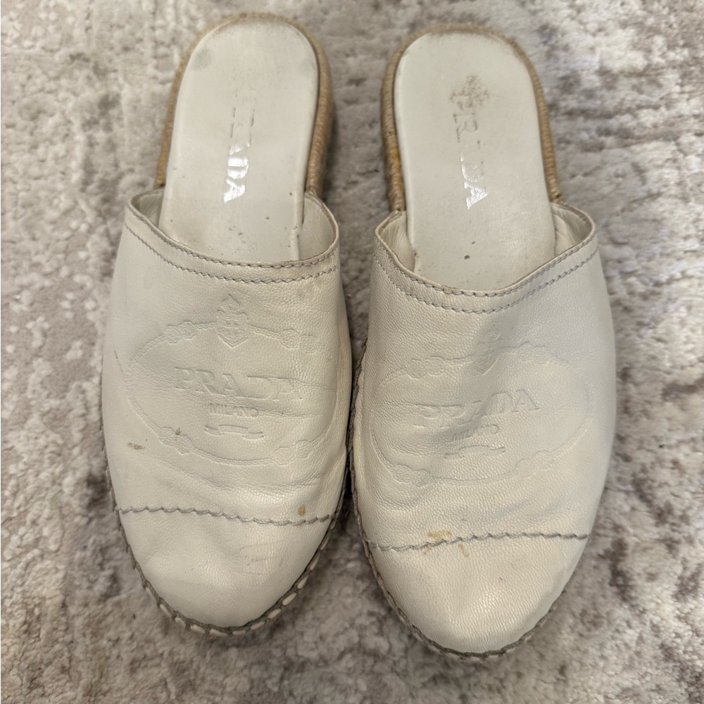 Prada Women's Cream Leather Clogs